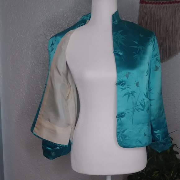 Vintage Teal Mandarin Collar Jacket - Picture 4 of 6